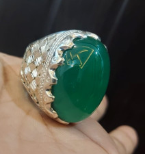 Natural Big Agate Green Oval Aqeeq Ring Carnelian Ring Handmade Ring 925