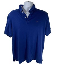 Tommy Hilfiger Polo Shirt Men XL Button Down Short Sleeve Blue Chest Logo Cotton