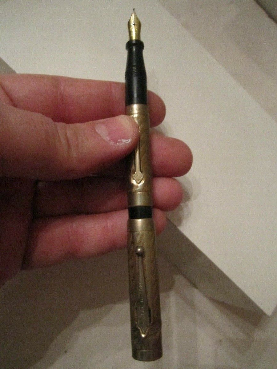 Stylo Plume Morrison's Or 14K Plaqué - Modèle Oversize à Levier - Rare, à Restaurer (occasion)