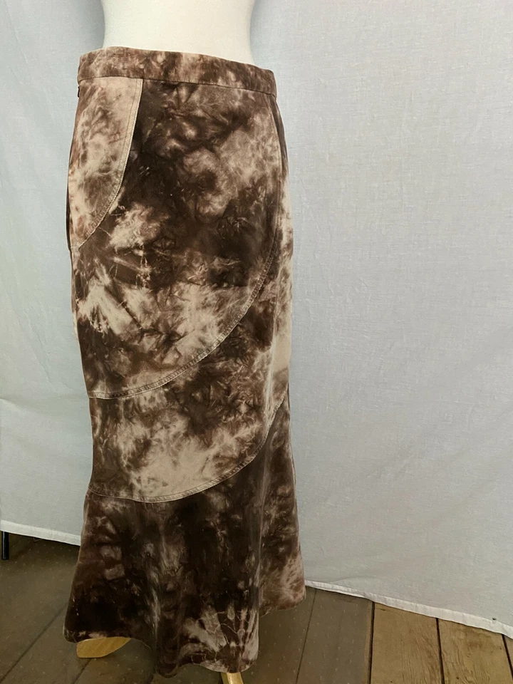 Maxi Falda Larga de Pana Tie Dye Marrón Beige Cintura Ancha Acampanada 8 Willi Smith De Colección Foto 3 de 4