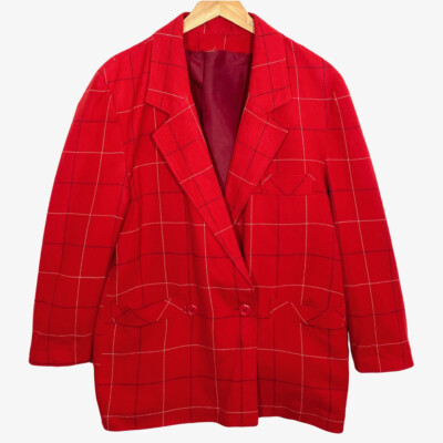 Jacke Blazer Kariert Rot Vintage 80 s