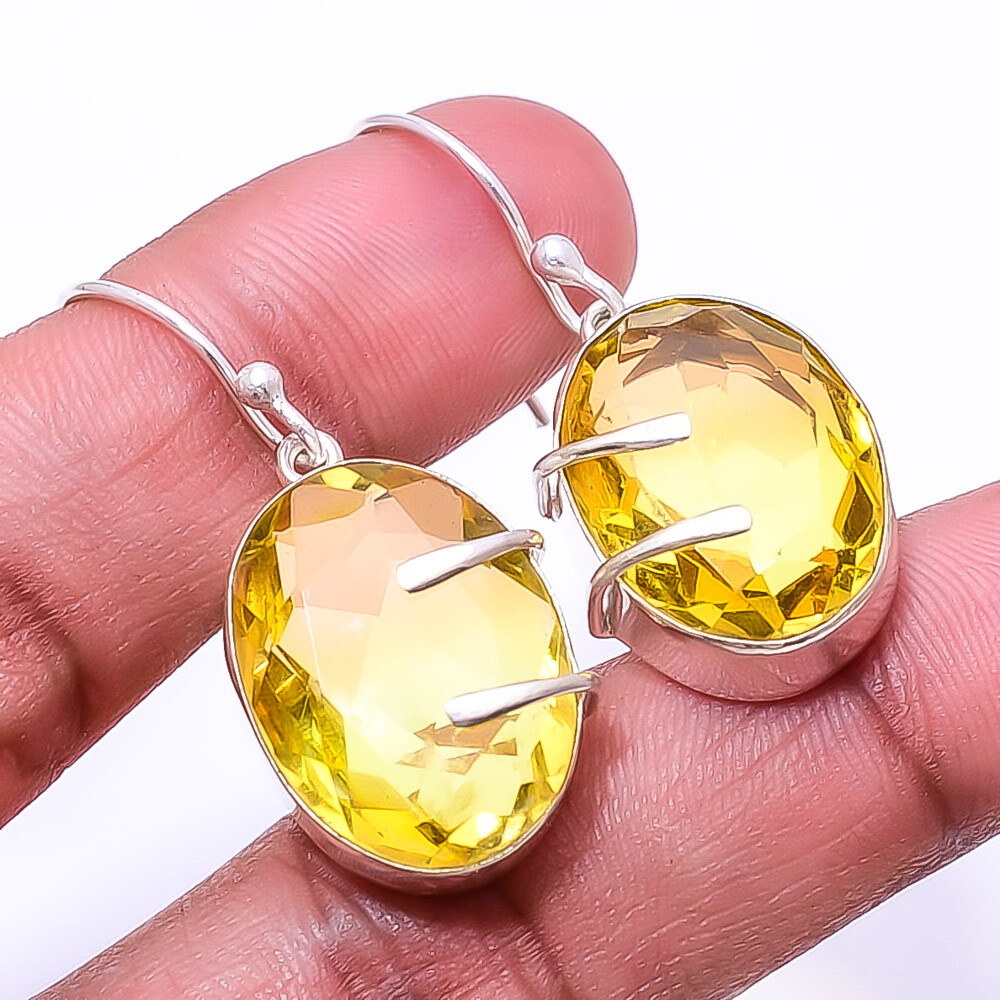 Handmade Citrine Gemstone 925 Sterling Silver Earrings 1.56