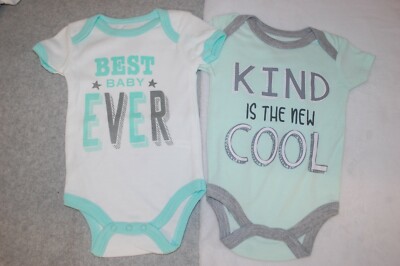Baby 2 LOT BODYSUIT White BEST BABY EVER Mint KIND IS THE NEW COOL Size 0-3 MO