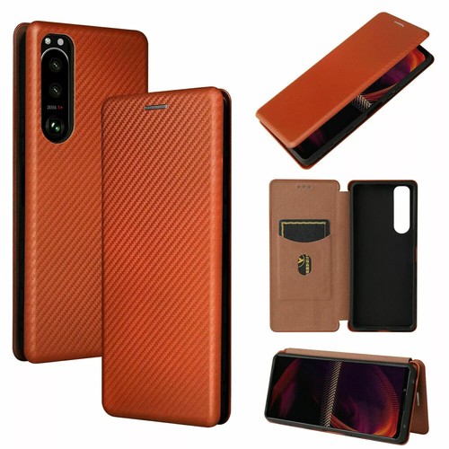 For Sony Xperia 10 IV Luxury Magnetic Carbon Fiber Flip Leather Case New Sealed