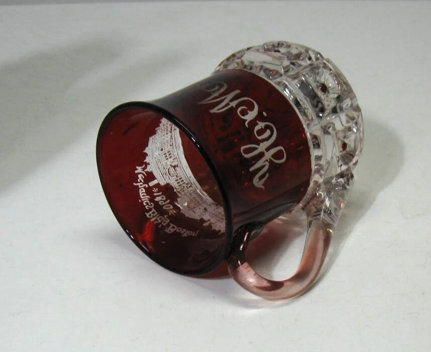 'EAPG*** RUBY STAINED CUP - BEADED THUMBPRINT BLOCK- MECHANICS BLDG BOSTON 1890 - Image 4 of 4