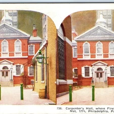 c1900s Philadelphia PA Carpenter's Hall 1774 1st Congress Color Stereo Card V19 