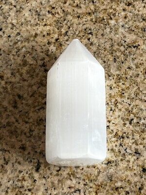 3 5/8 Inch Cut & Polished White Satin Selenite Point Tower Weighing 213 Grams