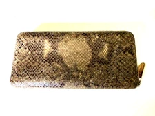 Michael Kors Faux Gray Snake Zip Around Wallet with Gold Hardware 8 Card Slots