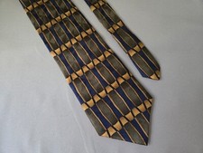 Used Facets Green Dark Retro Pattern 100% Silk Tie Made in USA