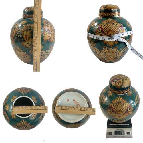 Collectible Chinese Cloisonné Porcelain Ginger Jar Vase & Bowl Set Hand Painted - Picture 17 of 17