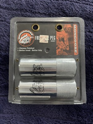2000 MONGOOSE BMX FREESTYLE BICYCLE PEGS (45467) - 3/8'' AXLE - Vintage Chrome. 