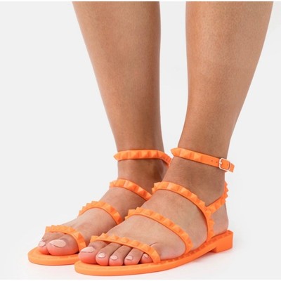 Steve Madden Travel-J Pyramid Studded Rubber Jelly Sandals Neon Orange |  eBay