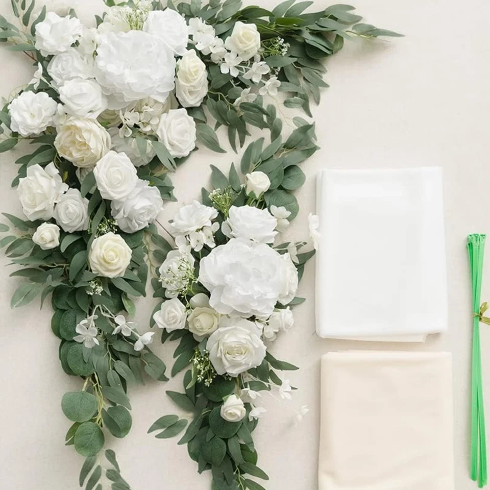 Artificial Wedding Arch Flowers Kit - White & Sage Green Floral with Chiffon - Image 3 of 4