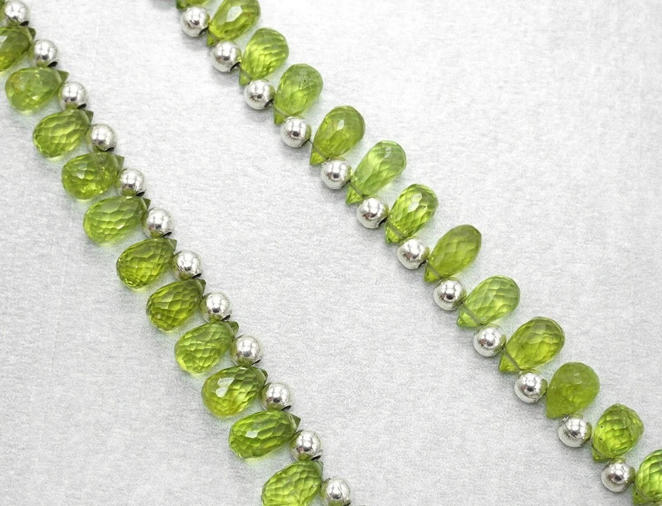 AAA++ Nature Peridot Faceted Teardrop Gemstone Silver Feld Beads Necklaces 18'' - Image 4 of 4