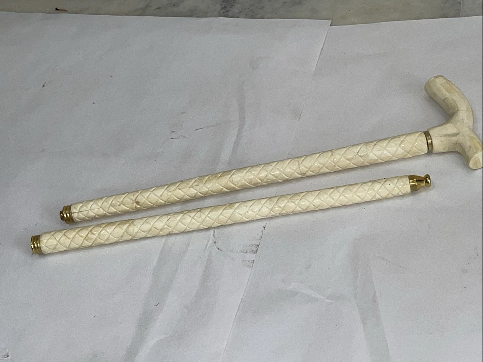 Bastón plegable a cuadros de diseñador tallas grabadas hueso resistente fuerte nuevo Foto 4 de 4