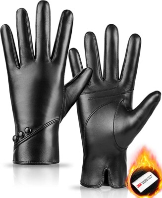 Leather Gloves for Women Genuine Sheepskin, Womens Gloves Warm Thinsulate Lined