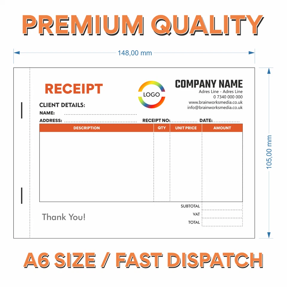 A6 PERSONALISED DUPLICATE RECEIPT BOOK - NCR PRINT - PERSONALISED INVOICE BOOK - Image 2 of 2