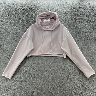 Meshki Hoodie Womens Small Pink Cropped Boxy Relaxed Logo Pullover Sweatshirt