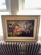 RARE Simon Bull Limited Edition Framed Canvas “Carousel Zebras” Signed Numbered