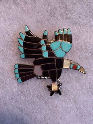 Turquoise Inlay Eagle Signed Zuni Artist Janet Amesoli Jet, Turquoise Inlay Eagle in Flight ...