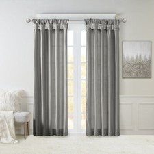MADISON PARK Emilia Twist Tab Lined Window Curtain Panel CHARCOAL 50x 120"