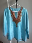 New Heritage Tunic Kurta Top Blouse Turquoise Silk Red Kashmir Hand Embroidery — photo 1