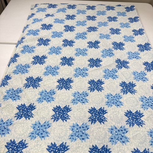 vintage flat sheet twin blue floral cotton blend percale mcm retro 70s - Picture 2 of 7