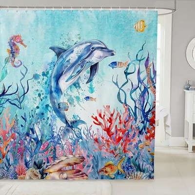  Dolphins Shower Curtain Ocean Bathroom Shower 72''W x 72''L (Pack of 1) Multi 23