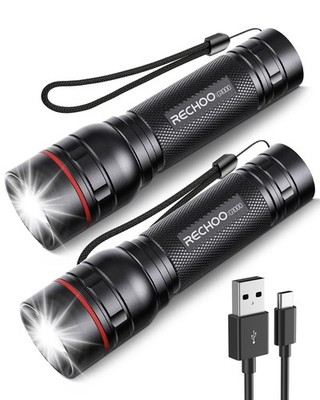 RECHOO Rechargeable Flashlights High Lumens, 2 Pack G1000 Super Bright Flash ...
