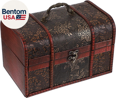 Vintage Treasure Chest, Pirate Keepsakes Box for Kids Gifts, Wooden Storage Box