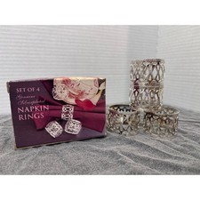 Set of 4 Genuine Silverplated Napkin Rings Lattice Design Vintage