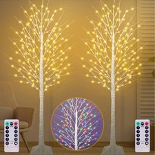 7FT Lighted Birch Tree with 170 LED Warm White and Multicolor Lights, 8 Modes...