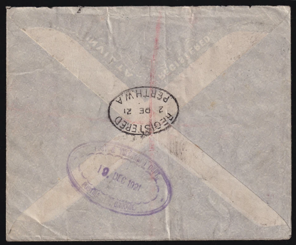 Rare Australia Cover 1921 First Flight Derby Perth To Broome, Reg Kangaroos +KGV - image 2 of 2