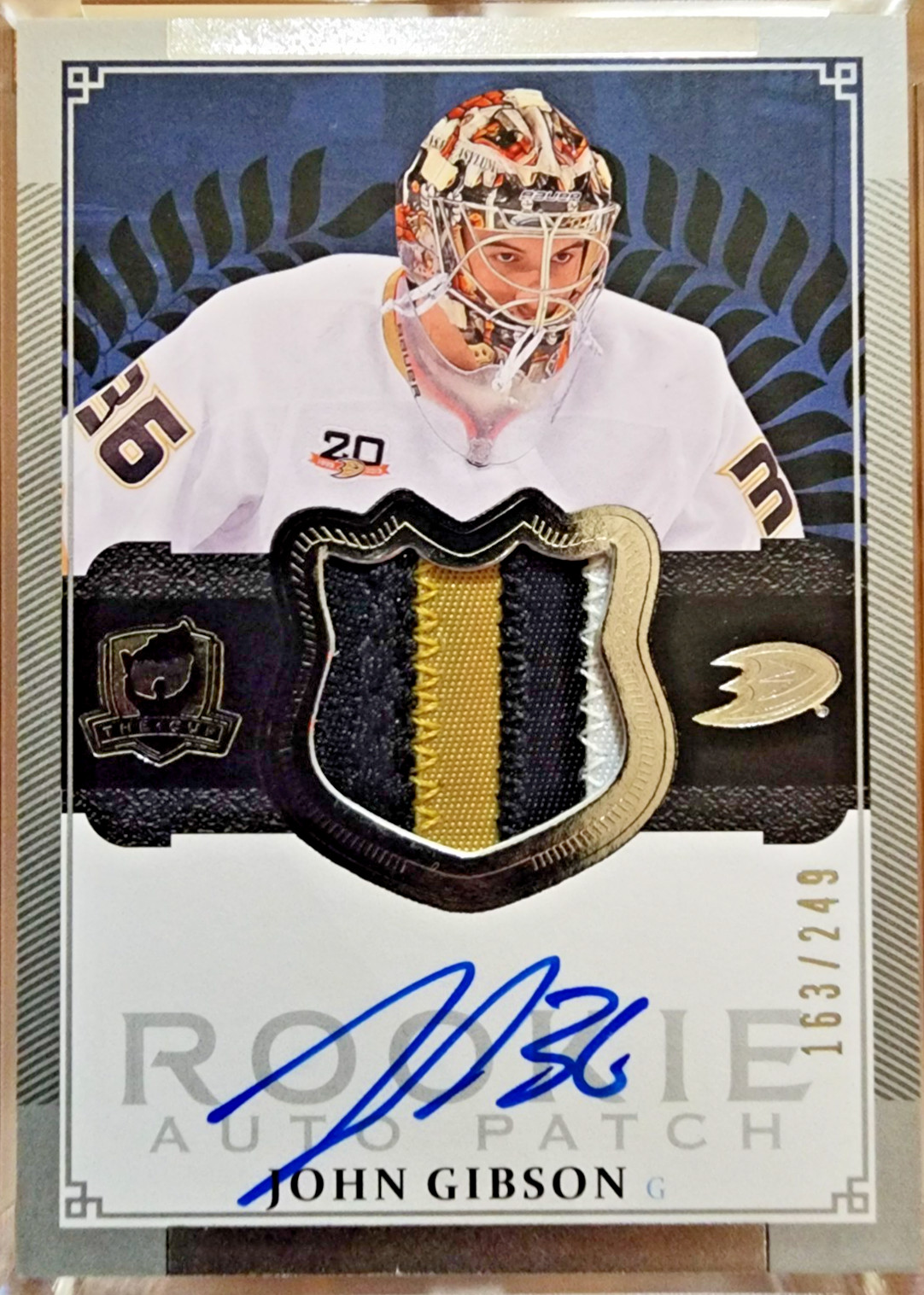 2013-14 Upper Deck The Cup 163/249 John Gibson #109 RPA Rookie Patch Auto RC