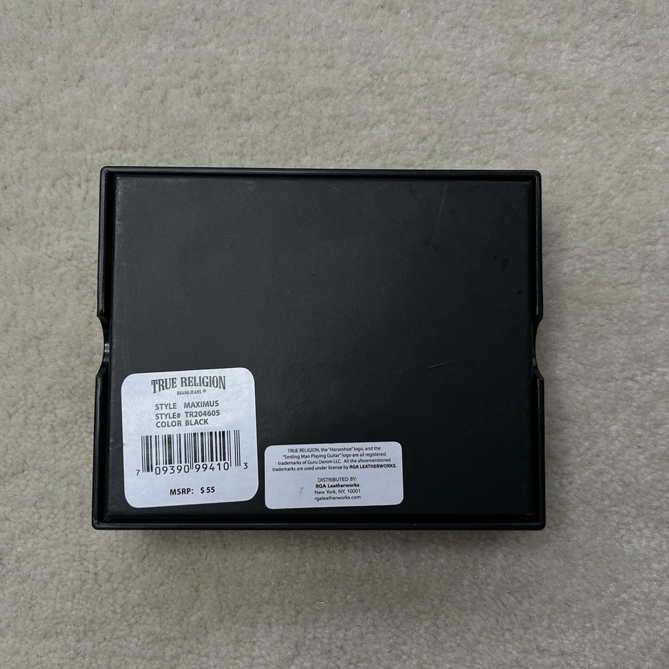 Cartera True Religion para hombre de cuero negro estuche para tarjetas RFID Maximus triple Foto 4 de 4