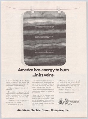 American Electric Power 1974 Vintage Print Ad America Has Energy to Burn