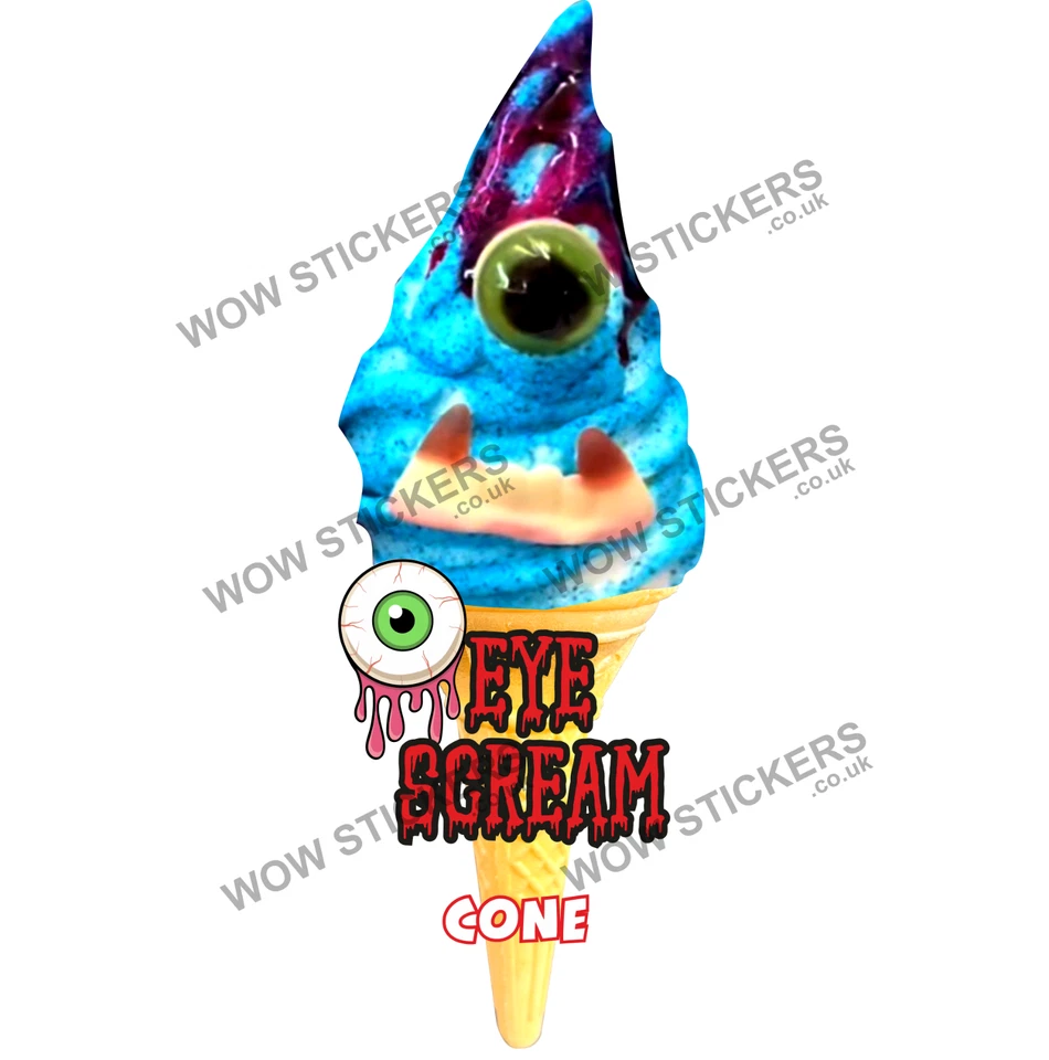 WOW Eiswagen Aufkleber Eye Scream Blue Single Cone Ice Cream Whippy Trailer Decal