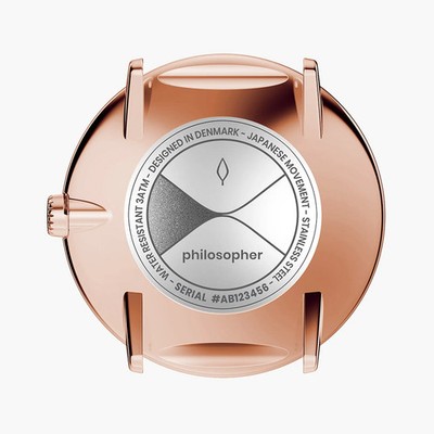 Nordgreen Philosopher 40mm Rose Gold Black Leather Strap Men's