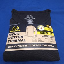 Realtree Mens Cotton Thermal Crew Top Heavyweight Black New Long John Undershirt