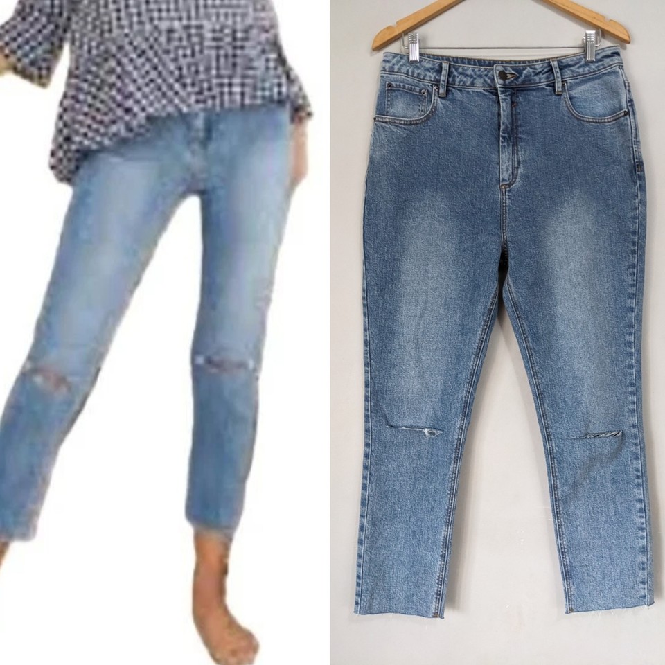 Mister Zimi Sz 14 Pale Blue Ripped Knees Ankle Jeans AS NEW