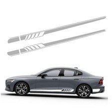 Car Side Skirt Decals, 88.58" x 4.52" Long Stripes Stickers, PVC 2 PCS White