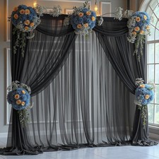 20x10FT Black Sheer Tulle Backdrop Curtains for Wedding Parties,4 Pack Photo ...