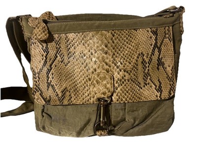 Olive Green Nylon Embossed Flap MultiPocket Lightweight Crossbody Bag By Franchi