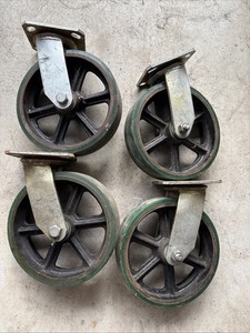 8" x 2" Swivel Casters Steel / Rubber Wheels Vintage Heavy Duty ECOA