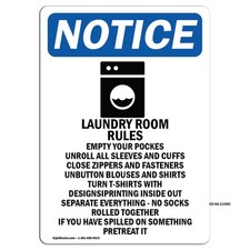 Laundry Rules Empty With Symbol OSHA Notice Sign Metal Plastic Decal