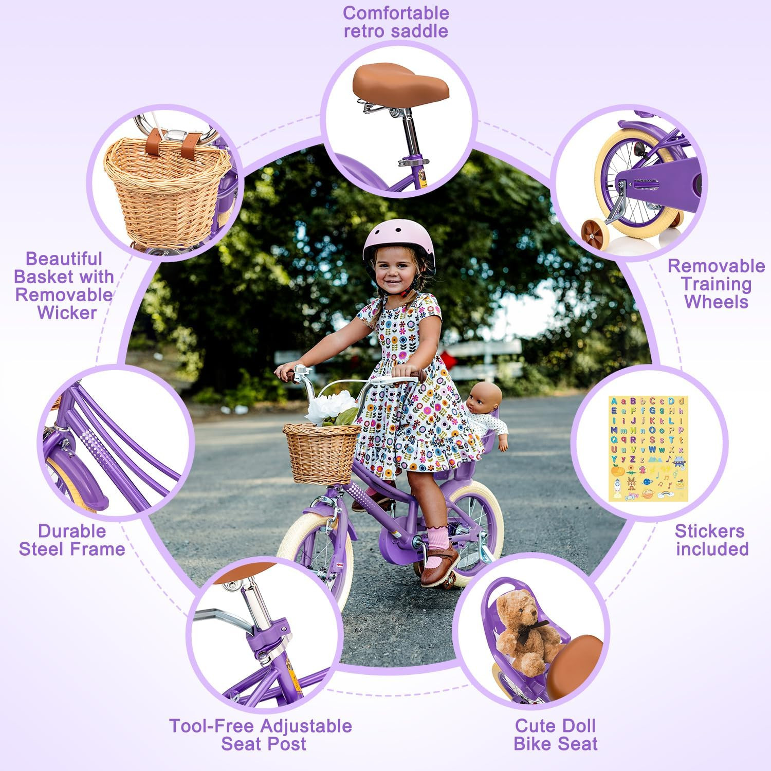 Glaf 12 14 16 20 Inch Girls Bike with Training Wheels for Kids Age 2-12 Years Ol