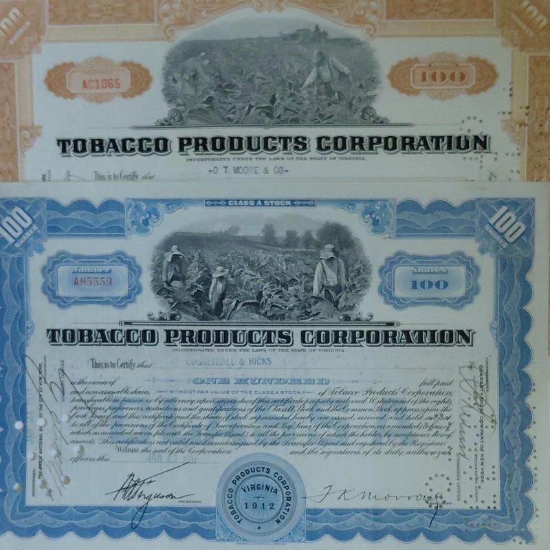 Rare Tobacco Stock Certificates 100 Shares