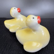 Vintage Ceramic Yellow Duck Bird Set 2 Red Peak Ducks Birds Stoneware Figurines