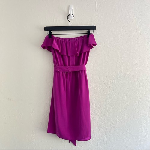 Mini Vestido Sin Tirantes Amanda Uprichard Seda Púrpura con Bufanda/Cinturón Para Mujer Pequeño - Imagen 3 de 7
