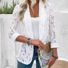 Womens Lace Long Sleeve Casual Loose Coat Ladies Elegant Blazer Jacket Cardigan